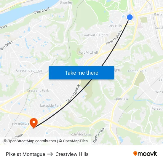 Pike at Montague to Crestview Hills map