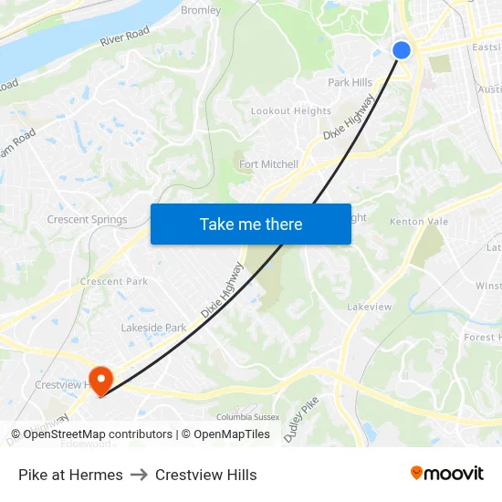 Pike at Hermes to Crestview Hills map