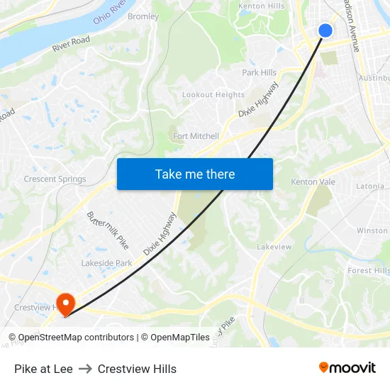 Pike at Lee to Crestview Hills map