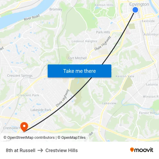 8th at Russell to Crestview Hills map