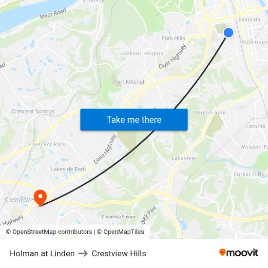 Holman at Linden to Crestview Hills map