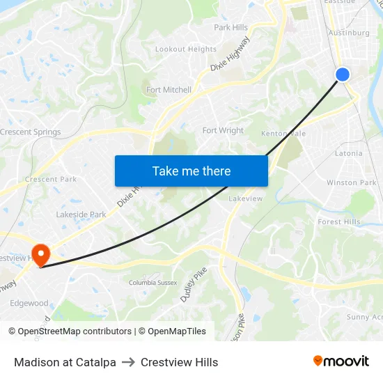 Madison at Catalpa to Crestview Hills map