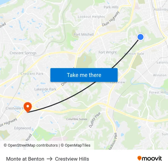 Monte at Benton to Crestview Hills map
