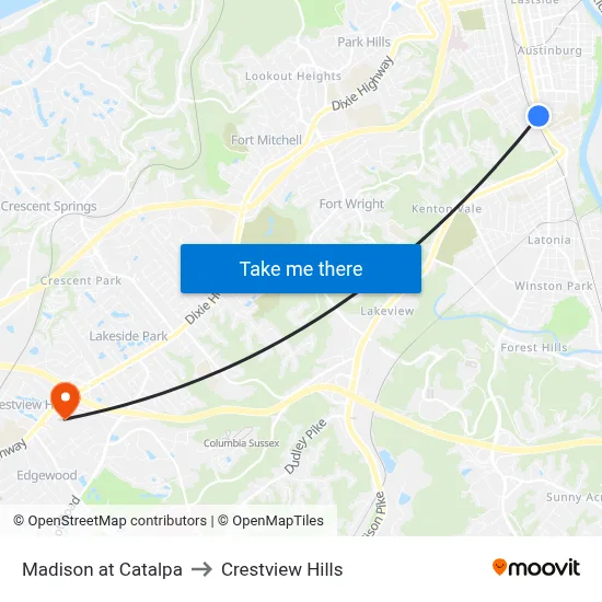 Madison at Catalpa to Crestview Hills map