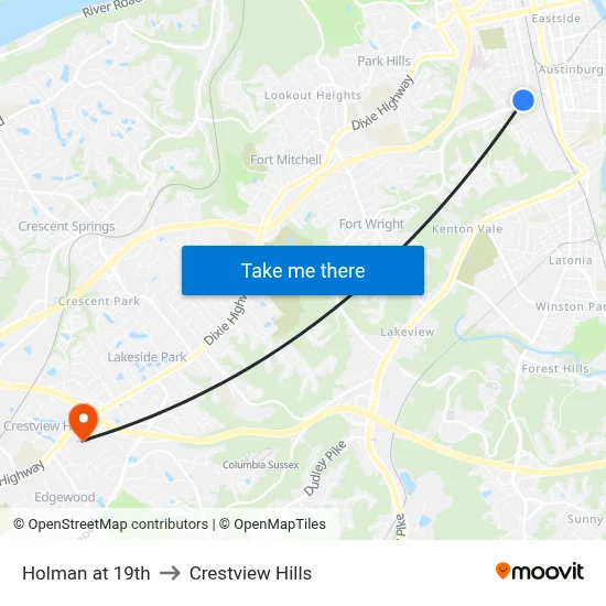 Holman at 19th to Crestview Hills map
