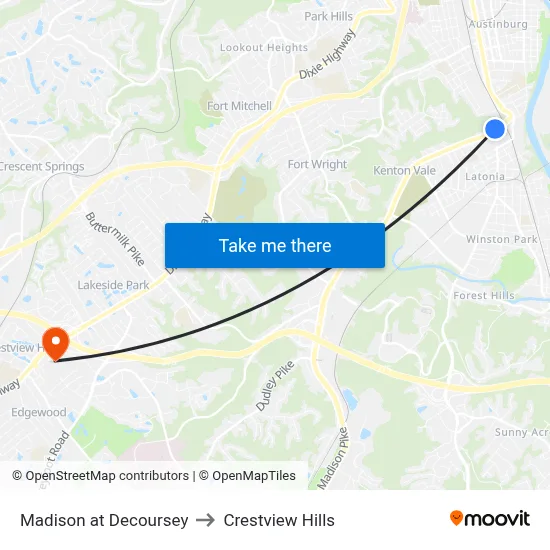 Madison at Decoursey to Crestview Hills map