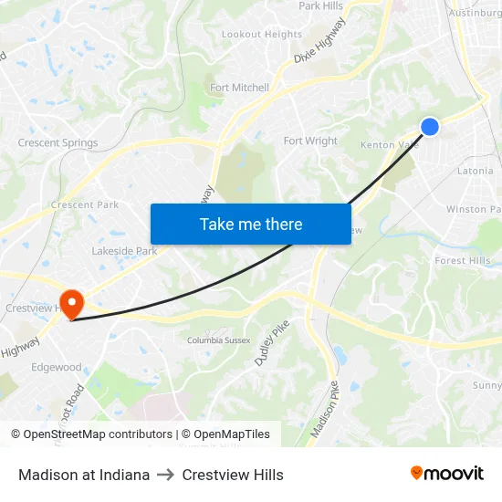 Madison at Indiana to Crestview Hills map