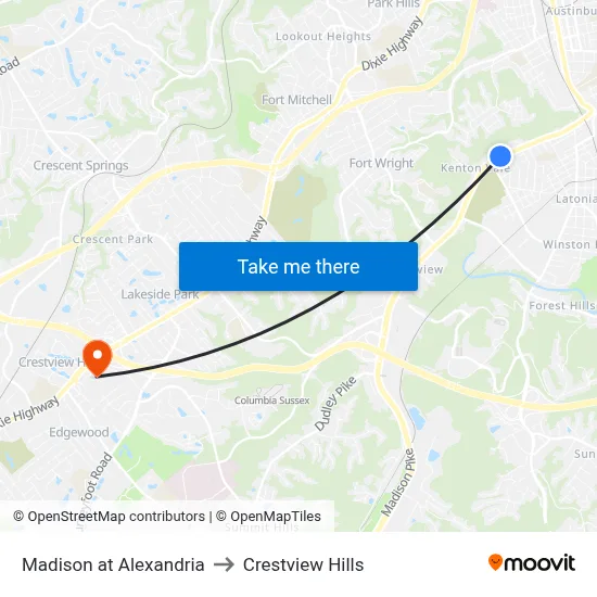 Madison at Alexandria to Crestview Hills map