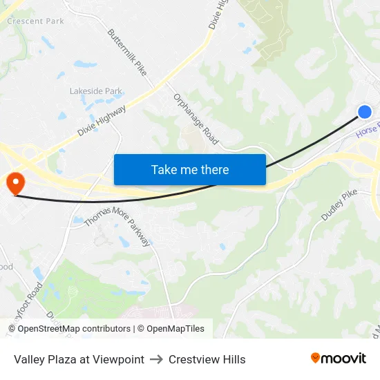 Valley Plaza at Viewpoint to Crestview Hills map