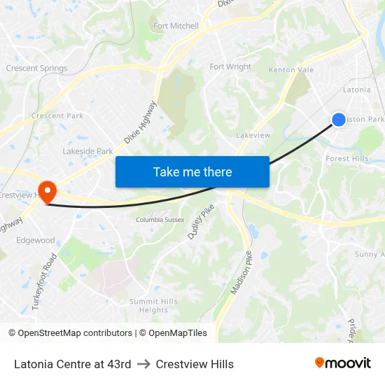 Latonia Centre at 43rd to Crestview Hills map