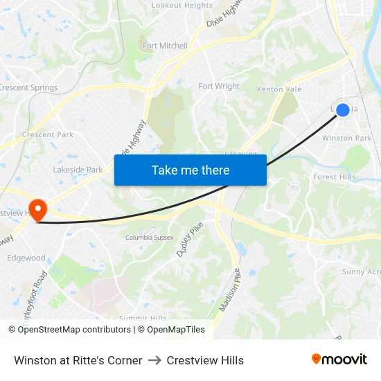 Winston at Ritte's Corner to Crestview Hills map