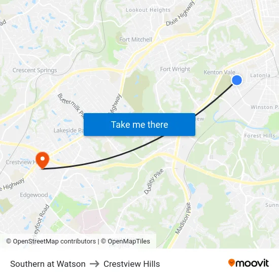 Southern at Watson to Crestview Hills map