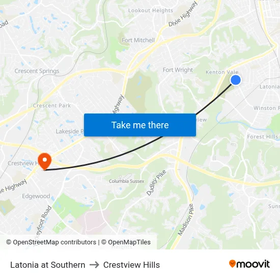 Latonia at Southern to Crestview Hills map