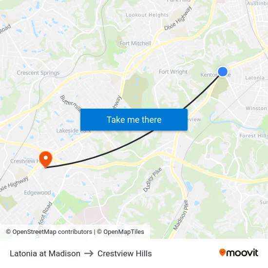 Latonia at Madison to Crestview Hills map