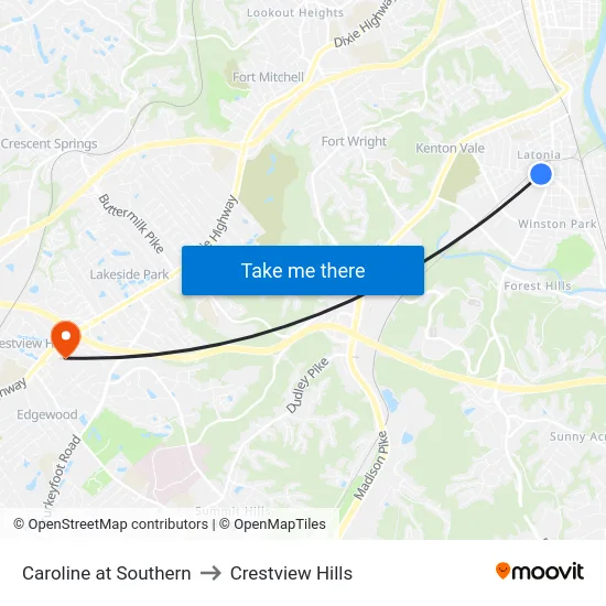Caroline at Southern to Crestview Hills map