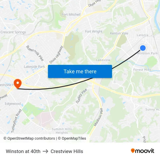 Winston at 40th to Crestview Hills map