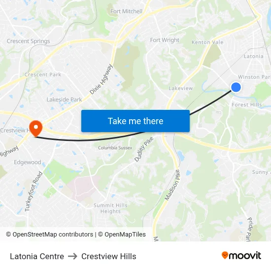 Latonia Centre to Crestview Hills map