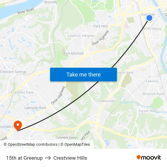 15th at Greenup to Crestview Hills map