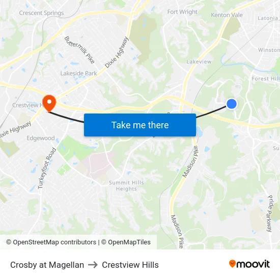 Crosby at Magellan to Crestview Hills map