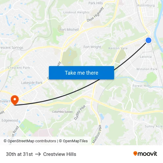 30th at 31st to Crestview Hills map
