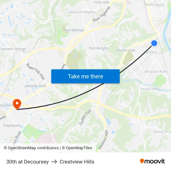 30th at Decoursey to Crestview Hills map