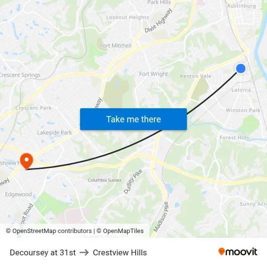 Decoursey at 31st to Crestview Hills map