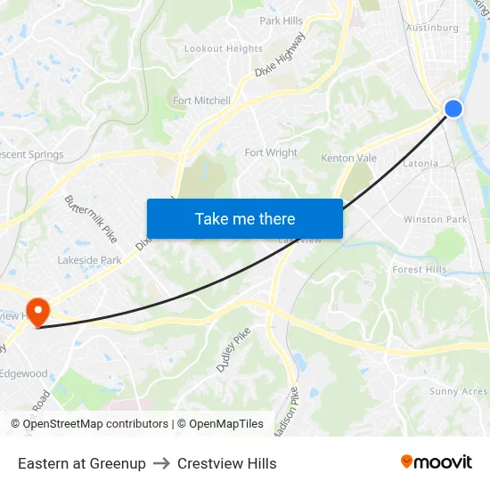 Eastern at Greenup to Crestview Hills map