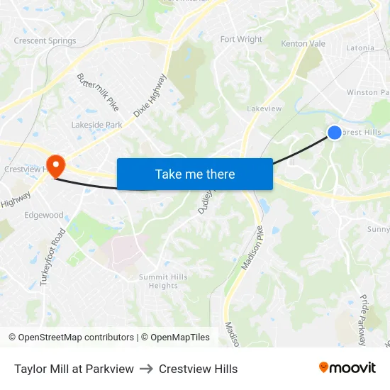 Taylor Mill at Parkview to Crestview Hills map