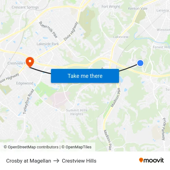 Crosby at Magellan to Crestview Hills map