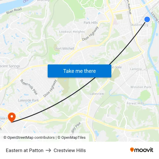 Eastern at Patton to Crestview Hills map