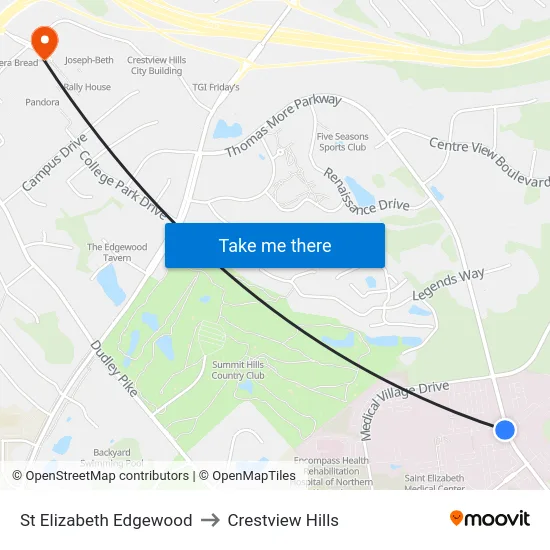 St Elizabeth Edgewood to Crestview Hills map