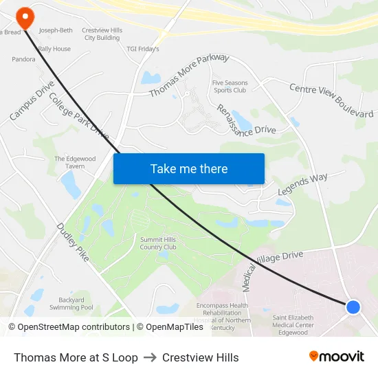 Thomas More at S Loop to Crestview Hills map