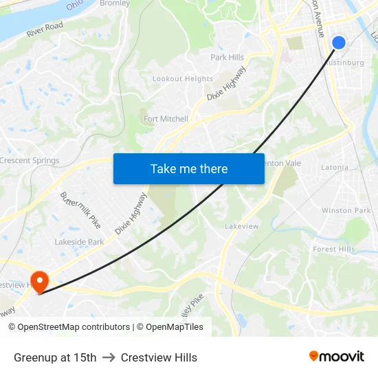 Greenup at 15th to Crestview Hills map