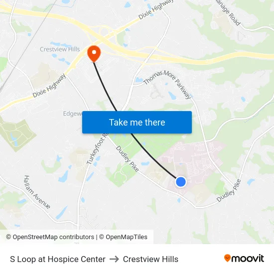 S Loop at Hospice Center to Crestview Hills map