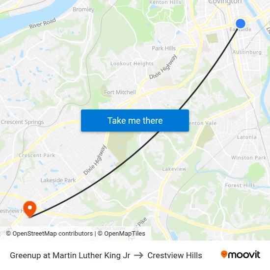 Greenup at Martin Luther King Jr to Crestview Hills map