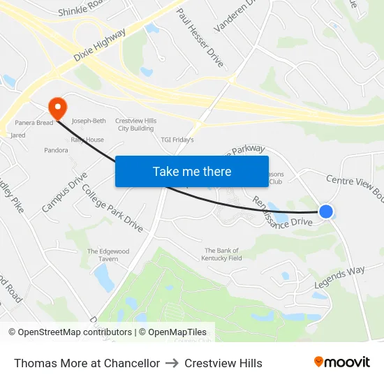 Thomas More at Chancellor to Crestview Hills map