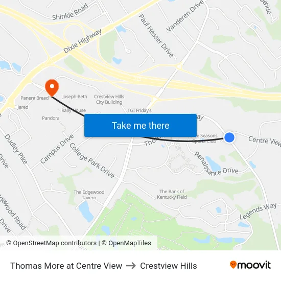 Thomas More at Centre View to Crestview Hills map