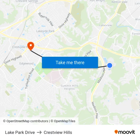Lake Park Drive to Crestview Hills map