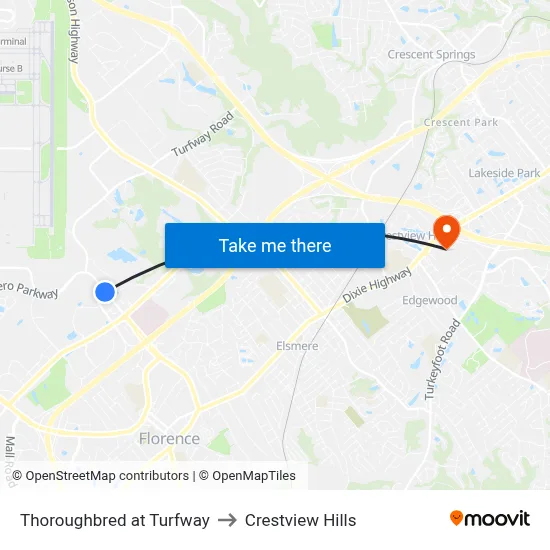Thoroughbred at Turfway to Crestview Hills map