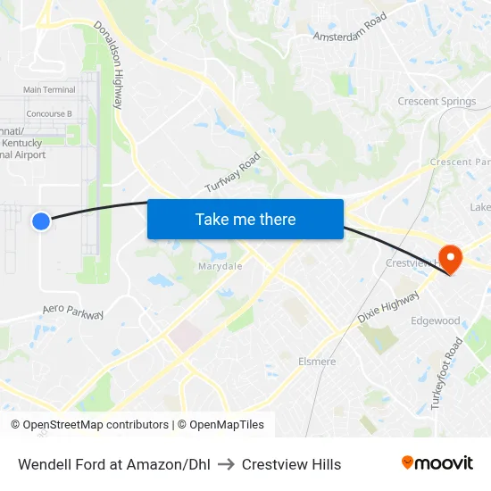 Wendell Ford at Amazon/Dhl to Crestview Hills map