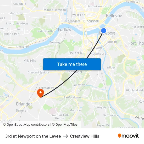 3rd at Newport on the Levee to Crestview Hills map