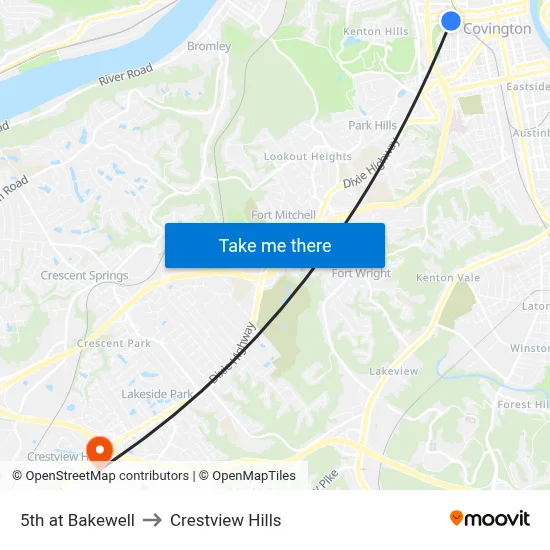 5th at Bakewell to Crestview Hills map