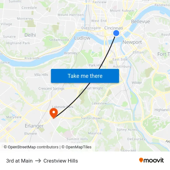3rd at Main to Crestview Hills map