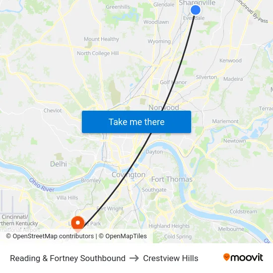 Reading & Fortney Southbound to Crestview Hills map