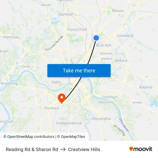 Reading Rd & Sharon Rd to Crestview Hills map