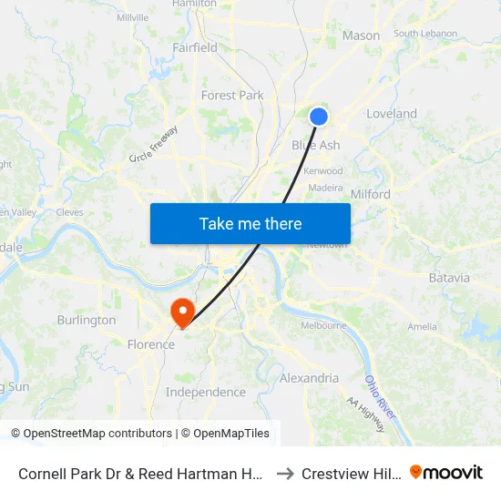 Cornell Park Dr & Reed Hartman Hwy to Crestview Hills map