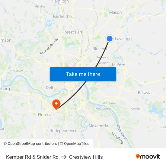 Kemper Rd & Snider Rd to Crestview Hills map