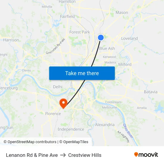 Lenanon Rd & Pine Ave to Crestview Hills map