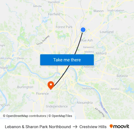Lebanon & Sharon Park Northbound to Crestview Hills map