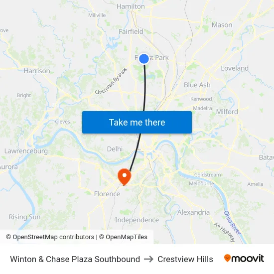 Winton & Chase Plaza Southbound to Crestview Hills map